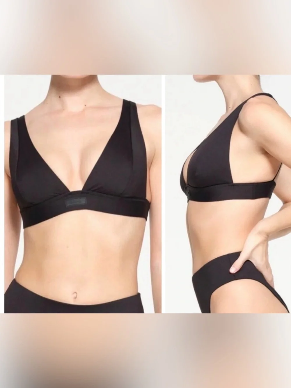 SKIMS Fixed Triangle Bikini Top Sz L - Onyx - Signature Swim NWT